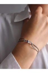 Ataç  Model Deri İpli El Yapımı Silver Füme Gri Renkli Bileklik - 1