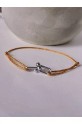 Ataç Model Deri İpli El Yapımı Silver Hardal Camel Renkli Bileklik thumbnail 2