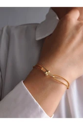 Ataç Model Deri İpli El Yapımı Gold Hardal Camel Renkli Bileklik thumbnail 1