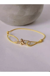 Ataç Model Deri İpli El Yapımı Gold Sarı Renkli Bileklik thumbnail 2