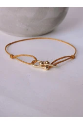 Ataç Model Deri İpli El Yapımı Gold Hardal Camel Renkli Bileklik thumbnail 2