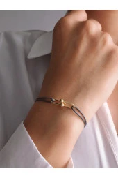 Ataç  Model Deri İpli El Yapımı Gold Füme Gri Renkli Bileklik thumbnail 1