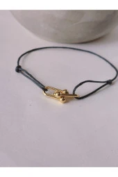 Ataç  Model Deri İpli El Yapımı Gold Füme Gri Renkli Bileklik thumbnail 2