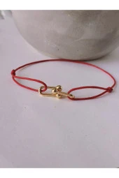 Ataç Model Deri İpli El Yapımı Gold Kırmızı Renkli Bileklik thumbnail 2