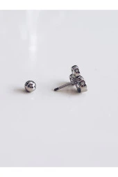 Kuru Kafa İskelet Skull Silver  ModelTragus Helix Piercing Ear Cuff Kıkırdak Çelik Küpe - 3