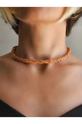 Etnik Bohem Sarmal Dönmeli Model Kristal Turuncu Kristal Boncuk Kolye - 1