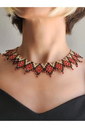 Etnik Bohem Yaka Kilim Çiçek Model Kum Boncuk Kolye El Yapımı - 2