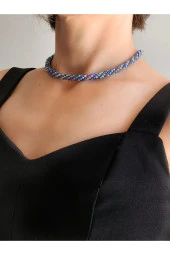 Etnik Bohem Sarmal Dönmeli Model Kristal Turkuaz Gri Kristal Boncuk Kolye - 3