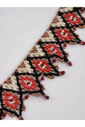 Etnik Bohem Yaka Kilim Çiçek Model Kum Boncuk Kolye El Yapımı - 3