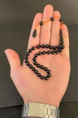 Asil Renk Bilek Boy Küre Siyah Renk Sıkma Kehribar Tesbih - 1