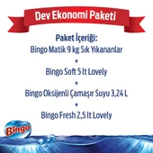"Dev Ekonomi Paketi ; Bingo Matik 9 kg Sık Yıkananlar + Bingo Soft 5 ltLovely + Bingo Fresh 2,5 lt Lovely +  Bingo Oksijen Çam" - 2