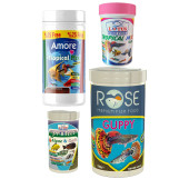 Amore Tetra-Melek-Lepistes 4lü Balık Yemi Seti,Tropical Mix 125ml,Rose Guppy 250,Algae Garlic,Mix Flakes - 1
