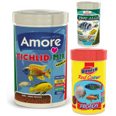 Amore Malawi Cichlid Mix 1000ml, Probon Red Colour 250ml, Pure Algae Veggie 100ml Kutu Balık Yemi - 1