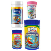 Amore Tropical Mix Selection 125ml, Lotus Tropikal 250ml, Guppy Granül 100ml, Tropik 100ml Pul Balık Yemi - 1