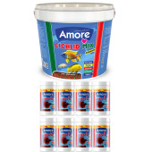 Amore Malawi Ciklet Mix Granules Karışık 3kg Kova, Betta Granules 8 adet 125ml Kutu Beta Balık Yemi - 1