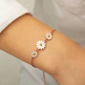 ​925 Ayar Gümüş Rose Üçlü Papatya Bileklik thumbnail 4