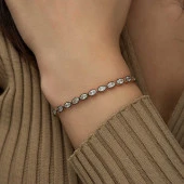 Gümüş Rose Oval Kesim Elmas Montür Asansör Bileklik thumbnail 4