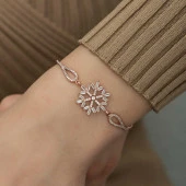 925 Ayar Gümüş Rose Baget Taşlı Kar Tanesi Bileklik - 3