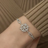 925 Ayar ​Gümüş Baget Taşlı Kar Tanesi Bileklik - 3