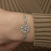 925 Ayar ​Gümüş Baget Taşlı Kar Tanesi Bileklik - 4