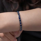925 Ayar Gümüş Mavi Taşlı Su Yolu Kadın Bileklik thumbnail 3