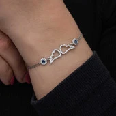 925 Ayar Gümüş Nazarlı Melek Kanadı Kadın Bileklik thumbnail 5