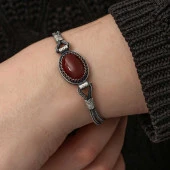 Gümüş Akik Taşlı Kazaziye Bileklik thumbnail 2