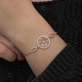 ​Gümüş Rose Renkli Yaşam Çiçeği Kadın Bileklik thumbnail 5