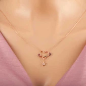 925 Ayar Gümüş Rose Kalp Yıldız Kadın Kolye thumbnail 1