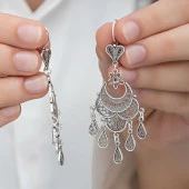 Gümüş Ayyıldız Telkari Sallantılı Kadın Küpe - 1