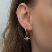 Gümüş Rose Sallantılı Kutup Yıldızı Kadın Küpe - 3