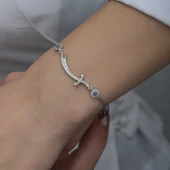 925 Ayar Gümüş Nazarlı Zülfikar Kılıcı Kadın Bileklik thumbnail 3