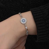 ​925 Ayar Gümüş Baget Taşlı Nazar Kadın Bileklik thumbnail 3
