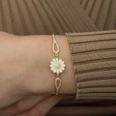 ​925 Ayar Gümüş Gold Papatya Bileklik thumbnail 2