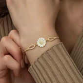 ​925 Ayar Gümüş Gold Papatya Bileklik thumbnail 4