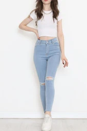 Biendes Lazer Kesim Dar Paça Kot Pantolon Buzmavi - 16665.925. - 1