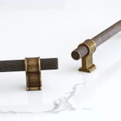 Hisar Eskitme Antik Sarı Metal 224 mm Tırtıklı Desen Mobilya Mutfak Dolap Kulpu Kulbu Kulpları - 6