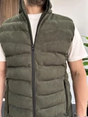 Erkek Slim Fit Fermuarlı Nubuk Yelek Haki Edw088 - 3