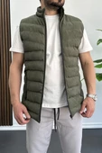 Erkek Slim Fit Fermuarlı Nubuk Yelek Haki Edw088 - 1