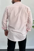 Erkek Slim Fit Keten Görünümlü Pamuklu Gömlek Pembe Edw087 - 3