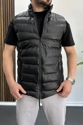 Erkek Slim Fit Fermuarlı Suni Deri Yelek Siyah Edw088 - 2