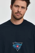 Erkek Oversize %100 Pamuk Üçgen Baskılı T-shirt Lacivert Edw043 - 2