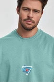 Erkek Oversize %100 Pamuk Üçgen Baskılı T-shirt Yeşil Edw043 - 2