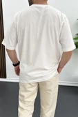 Erkek Oversize Pamuklu Basic T-shirt Ekru Edw089 - 3