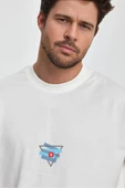 Erkek Oversize %100 Pamuk Üçgen Baskılı T-shirt Ekru Edw043 - 2