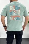 Erkek Oversize %100 Pamuk Good Vibes Sırt Baskılı T-shirt Yeşil Edw091 - 1