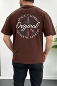 Erkek Oversize %100 Pamuk Original Sırt Baskılı T-shirt Kahverengi Edw092 - 1