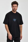 Erkek Oversize %100 Pamuk Üçgen Baskılı T-shirt Siyah Edw043 - 1