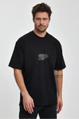Erkek Oversize %100 Pamuk Bardak Baskılı T-shirt Siyah Edw042 - 1