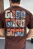 Erkek Oversize %100 Pamuk Good Vibes Sırt Baskılı T-shirt Kahverengi Edw091 - 2